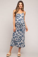 Blue Sleeveless Floral Knit Maternity Maxi Dress