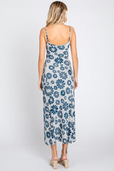 Blue Sleeveless Floral Knit Maxi Dress