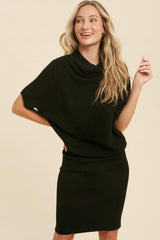 Black Slouch Neck Dolman Midi Dress