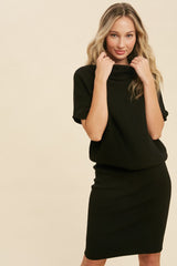 Black Slouch Neck Dolman Midi Dress