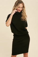 Black Slouch Neck Dolman Midi Dress