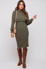 Olive Rib Knit Mock Neck Mock Neck Nursing Dress