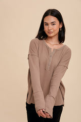 Mocha Waffle Knit Henley Top