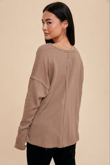 Mocha Waffle Knit Henley Top