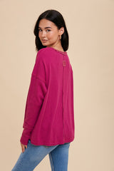 Magenta Waffle Knit Henley Top