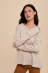 Beige Waffle Knit Henley Top