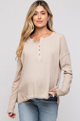 Beige Waffle Knit Maternity Henley Top