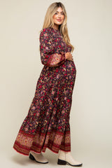 Navy Blue Floral Smocked Tiered Maternity Maxi Dress