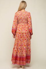 Fuchsia Floral Smocked Tiered Maternity Maxi Dress