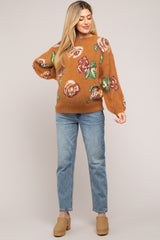 Camel Floral Fuzzy Knit Maternity Sweater