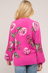 Fuchsia Floral Fuzzy Knit Maternity Sweater