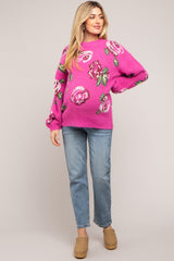 Fuchsia Floral Fuzzy Knit Maternity Sweater