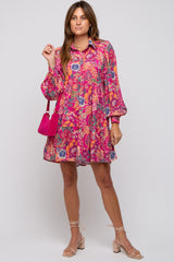 Magenta Floral Paisley Collared Button Front Maternity Dress