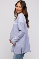 Lavender Colorblock Waffle Knit Henley Maternity Top