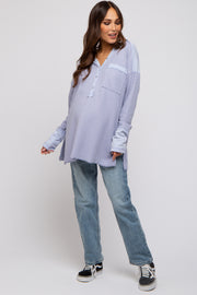 Lavender Colorblock Waffle Knit Henley Maternity Top