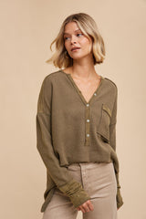 Olive Colorblock Waffle Knit Henley Maternity Top