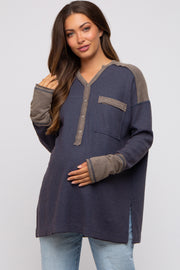 Charcoal Colorblock Waffle Knit Henley Maternity Top