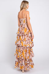 Gold Floral Flounce Tier Maxi Dress