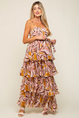 Gold Floral Flounce Tier Maternity Maxi Dress