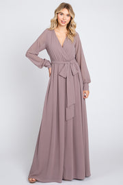 Taupe Chiffon Wrap Gown