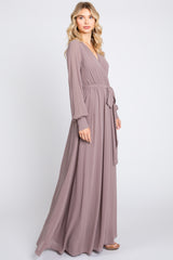 Taupe Chiffon Wrap Gown