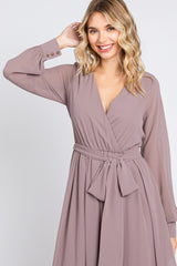 Taupe Chiffon Wrap Gown