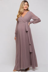 Taupe Chiffon Wrap Maternity Gown