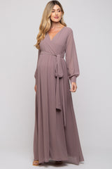 Taupe Chiffon Wrap Maternity Gown