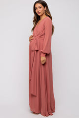 Mauve Chiffon Wrap Maternity Gown