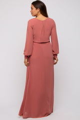 Mauve Chiffon Wrap Maternity Gown