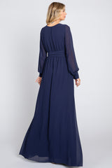 Navy Blue Chiffon Wrap Gown