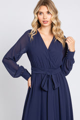 Navy Blue Chiffon Wrap Gown