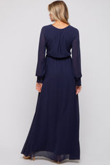 Navy Blue Chiffon Wrap Maternity Gown