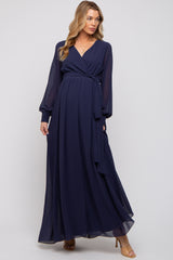 Navy Blue Chiffon Wrap Maternity Gown