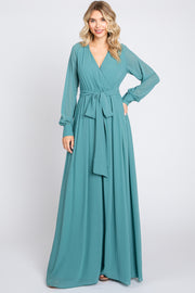 Teal Chiffon Wrap Gown