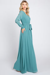 Teal Chiffon Wrap Gown