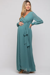 Teal Chiffon Wrap Maternity Gown