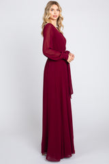 Burgundy Chiffon Wrap Gown