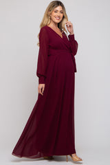 Burgundy Chiffon Wrap Maternity Gown