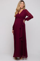 Burgundy Chiffon Wrap Maternity Gown