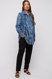 Blue Embossed Floral Velvet Maternity Blouse