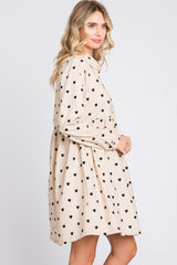 Cream Heart Print Corduroy Button Up Dress