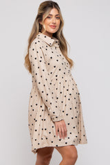 Cream Heart Print Corduroy Maternity Button Up Dress