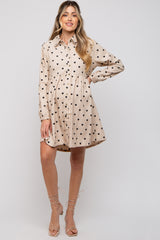 Cream Heart Print Corduroy Maternity Button Up Dress