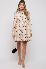 Cream Heart Print Corduroy Maternity Button Up Dress