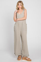 Pale Olive Wide Leg Roll-Up Jumpsuit