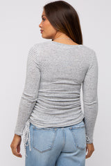 Heather Grey Striped Brushed Knit Ruched Maternity Top