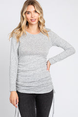 Heather Grey Striped Brushed Knit Ruched Maternity Top