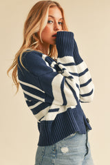 Navy White Knitted Cardi