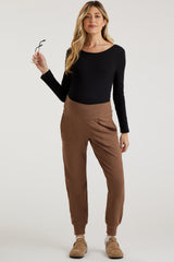 Brown Soft Knit Maternity Joggers